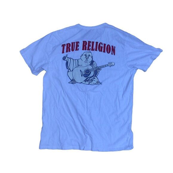 TRUE Religion T Shirt Buddha BIG LOGO Large White - Picture 1 of 7
